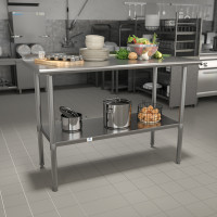 Flash Furniture NH-WT-2448BSP-GG Stainless Steel 18 Gauge Work Table with 1.5